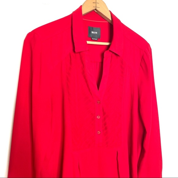Anthropologie | Maeve Red De Stijl Half Button Up Long Sleeve Collared Blouse - Picture 3 of 7